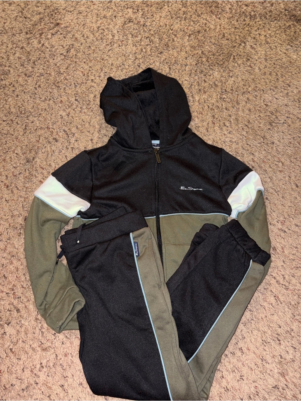 Ben Sherman Black, Olive & White Colorblock Zip Hoodie Jogger Set